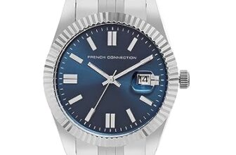 French Connection Lumine | Blue Sunray Round Dial | Date Display | Elegant Analog Watch for Men – FCP41UM, 1 Year Warranty