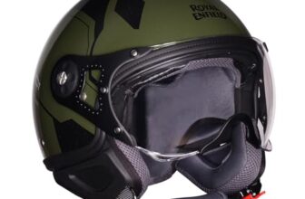 Royal Enfield Airforce 1901 Open Face Helmet | Certification: ISI & DOT | High Impact Grade ABS Shell|High Strength EPS Liner for Added Strength|Sleek Aviator Inspired Design | Battle Green (M) 58 CM
