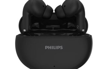 Philips TAT1269 Bluetooth Truly Wireless in Ear Earbuds with mic, 13mm Drivers, Bluetooth 5.4, 40H Playtime, IPX5, Fast Charging, Touch Controls, Voice Assistant, Mono Mode, LED Indicator (Deep Black)