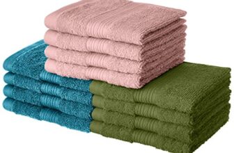 Amazon Brand – Solimo 100% Cotton 12 Piece Towel Set, 500 GSM (Turquoise Blue, Olive Green and Baby Pink)