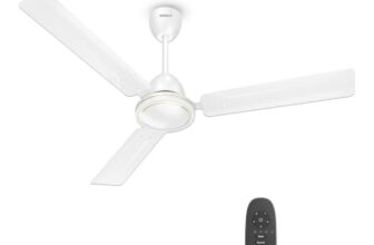 Havells 1200mm Ambrose DX BLDC Motor Ceiling Fan for Home | Remote Controlled, High Air Delivery Fan | 5 Star Rated, Upto 60% Energy Saving| Power: 380 RPM| 2 Year Warranty | (Pack of 1, White)