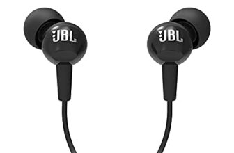 JBL C100SI Wired In Ear Headphones With Mic, Pure Bass Sound, One Button Multi-Function Remote, Premium Metallic Finish, Angled Buds For Comfort Fit (Black)