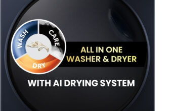 Haier 11 kg 11/7 Kg 5 Star with AI Smart Wash, PuriSteam, i-Refresh, 525 mm Super Drum, Direct Motion Motor, Inbuilt Heater, WiFi Enabled, Washer & Dryer Fully Automatic Front Load Washing Machine with In-built Heater Black(EFLD110-DM14IEICBKU1)