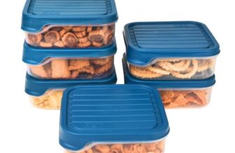 FLAIR Storewell Square Plastic Food Storage Container Set, Airtight Kitchen Containers for Rice, Atta & Grains, BPA-Free, Food Grade Storage Boxes (Blue, Set of 6 (0.55L))