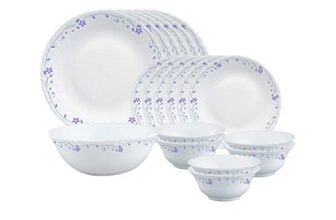 Larah by Borosil Flora Opalware Dinner Set, 19 Pieces, White