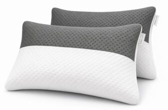 DALUCI Hollow Fiber Pillows Set of 2 Sleeping Pillow Adjustable Height | Soft Fluffy Bed Pillows for Sleeping | White & Grey | 27 x 16 Inches