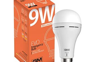 GM Evo 9W LED Emergency Inverter Bulb, 6500K Cool Daylight White, 100 Lumens/Watt, Rechargeable Backup Bulb with B22 Base for Home & Office Lighting – Pack of 1