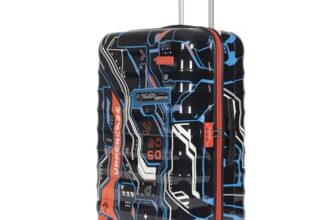 uppercase Cyber Punk (Large) 76Cms|Check-In Inline Trolley Bag For Travel|Polycarbonate Hardshellsided Printed Luggage|Combination Lock|8 Wheel Trolley Bag|Suitcase For Unisex|(Black),H-75.5 cms