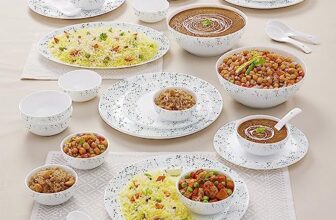 Larah By Borosil Moon Riva Dinner Set- 33 Pcs, Opal Glass Dinner Plates & Bowls Crockery Set for Dinning, White
