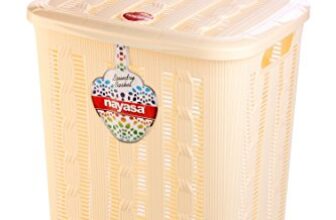 Nayasa Knitting 44 Ltrs Plastic Laundry Basket with Lid, Laundry Basket Plastic Clothes Hamper, Laundry Bag for Clothes Storage Organizer for Home Decor & Bedroom Accessories, Ivory