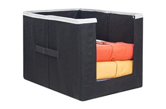 PrettyKrafts 1 Pc Non Woven Shirt Stacker/Cloth Organizer for Storage/Closet & Wardrobe Organizer for Storage/Foldable Shirt Organizer Cloth Storage Box (Black, 26x40x26 cm)