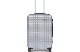 YAYAVAR Check-in Medium- 64 CM, 360 Degree Rotating Wheels,Polycarbonate Material,Hard Luggage with Telescopic Handle and Combination Locking Mechanism, Lyon-(M,Silver)