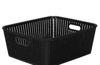 Cutting Edge Essentials Multipurpose Storage Baskets with Handles, Plastic Organizer for Kitchen Fruits, Vegetables, Bathroom, Stationary items, Countertops, Cabinets, Set of 1, Black – Medium