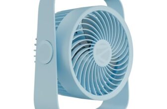 Zebronics Heat Buster 300, Portable Desk Fan, Upto 13h Backup, 3600mAh Rechargeable Battery, 360° Rotatable Fan, 4 Speed + 1 Breeze Mode, Wall-Mountable, for Travel, Office, Home (Blue)