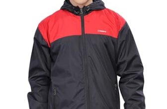 Dollar Men’s Polyester Colourblock Windcheater Jacket With Zipper Pockets and Hood, Red-Black-Medium