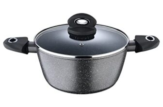 Bergner Orion NonStick 24 cm Casserole/Soup Pot, Glass Lid, 3.9 L Capacity, for Biryani/Pulao, Textured Soft Touch Handles, Granite Finish, Induction Bottom, 1-Year Warranty by Bergner