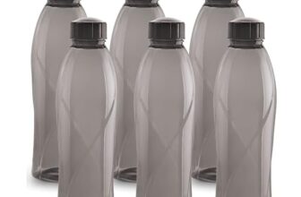CELLO Texas PET Bottle | Leak Proof and Break Proof | Perfect for School, College, Work, and Outdoor Adventures Water Bottle | 1 Litre, Set of 6 | Black