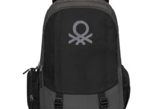 United Colors of Benetton Turf 24L Laptop Backpack – Dark Grey+Black, Fits 15-inch Laptop, Water-Resistant with Secure Buckle, for Students & Commuters