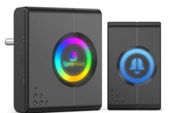 Spromoce Wireless Doorbell for Home, 1000FT Long Range Door Bell without Wire for Office, IP55 Waterproof Cordless Remote Calling Bell with 6 Vibrant Light Modes, 38 Ringtone
