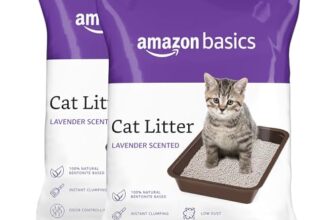 Amazon Basics Scoopable Smart White Bentonite Scented Cat Litter | 10 Kg | 5 Kg X 2 Packs | Organic | Bentonite From Turkey | Dust-Free | Lavender Fragrance