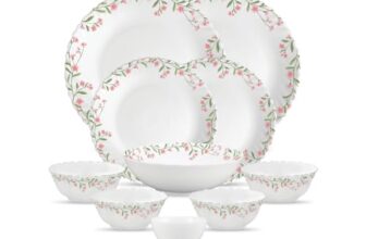 La Opala Opal Glass Crockery | for Family of 2 | Dinner Set 10 pcs Spring Meadows | Plates & Bowls for Dining | Microwave Safe | 100% Vegetarian | Extra Strong | Extra Light & White