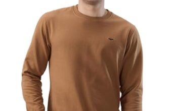 Park Avenue Men Slim Fit Solid Pattern Cotton Polyester Blend Regular Collar Full Sleeve Casual Sweatshirt Dark Brown