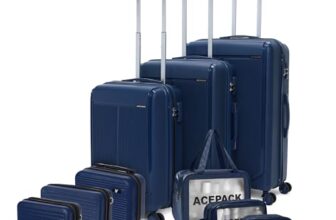ACEPACK by Verage Megatron 9-Pcs Family Luggage Set | 3 Polypropylene Trolley Suitcases (S+M+L) + 3 Vanity Cases + 3 Wash Bags | Spinner Wheels, Number Lock, Lightweight Travel Suitcase Set