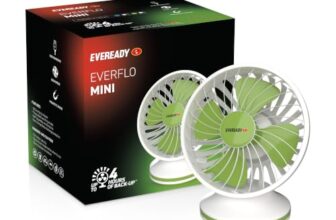 Eveready Rechargeable Emergency Fan, Everflo Mini Portable 6-inch Table Fan, USB Charging, 3 Speed Modes, 4 Hrs Backup, 360° Adjustable Wind Direction, Magnetic Stand