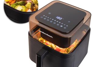 Hamilton Beach Digital Black Air fryer 7.2L with 100% Toxin Free Silicone Coating,1700 Watts,Tested on 138 parameters for Metals,Odour & Microplastics,No PTFE,PFAS,PFOA & BPA,360° Top View,Dehydrate