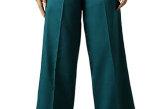 High Star Women Casual Solid Regular Length Wide Leg Trousers Teal