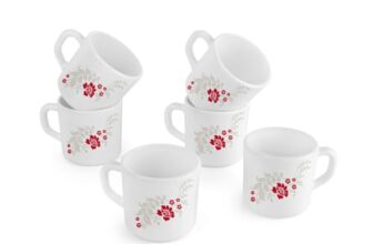 CELLO Opalware Dazzle Stella Mug Small Scarlett Blis | Cups for Tea,Coffee,Espressoc | Thermal Resistant | Light Weight | 100ml, Set of 6