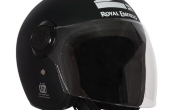 Royal Enfield Helmet Copter Half FACE | Certification: ISI & DOT | Outer Shell – High Impact Grade ABS | Lightweight | Micrometric Lock | MATT Black & White (XL) 62CM