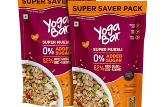 Yogabar Super Muesli, No Added or Hidden Sugar, Breakfast Muesli with Probiotics & Prebiotics, 82% Whole Grains+ Seeds+ Almonds, 400gm Each