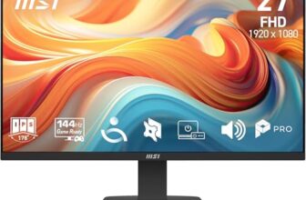 MSI PRO MP273 E14A 27-Inch FHD Computer Monitor, 1920×1080 IPS, 144Hz, 1ms, HDR Ready, AMD FreeSync, Eye Care, Built-in Speaker, HDMI 2.0, DP 1.2a, D-sub, Tilt Adjustable, Vesa Mount, Black