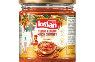 Kissan Teekhi Lehsun Mirch Chutney, 200g, For Traditional Spicy Flavors, With Mathania Red Chillies & Fresh Whole Garlic, Silbatta Like Texture, Sourced From Indian Farms, Ready to Eat