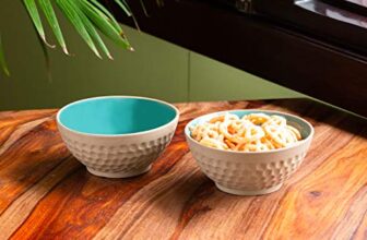 ExclusiveLane ‘Earthen Turquoise’ Hand Glazed Ceramic Bowl Ceramic Serving Bowls For Snacks Bowl (Set of 2, 350 ML, Microwave Safe)- Ceramic Bowls For Kitchen Salad Vegetable Serving Ceramic Serveware