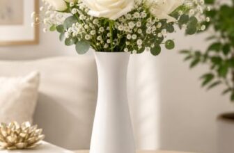 The Bright Storey White Ceramic Flower Vase for Home Decor, Modern Decorative Vase for Living Room, Bedroom & Office, Minimalist Table Centerpiece for Roses, Tulips, Baby’s Breath & Artificial Flowers