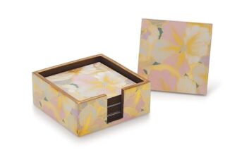 Attro Coaster 6Pcs Square Wooden Coaster Set for Room Décor, Office, Tea, Coffe and Drink – 6pcs Petal Gold