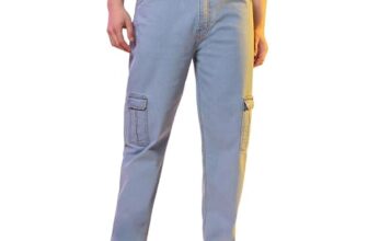 CAHOOT Men’s Light Blue Straight Cargo Denim Jeans for Casual Wear | Light-Wash | 6 Pockets | Button Closure | Denim Jeans Crafted with Comfort Fit for Casual Wear