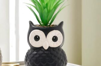 The Better Home Artificial Plants with Pot (21cm Owl Shaped, Green Pineapple Leaves) | Artificial Plants for Decoration | Small Artificial Plant with Pot for Living Room, Bedroom & Office Desk