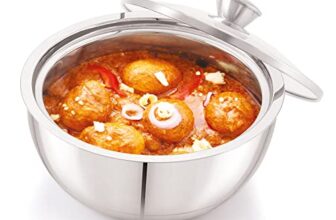 ANJALI EPSB90 Stainless Steel Elite Pro Double Walled Insulated Serving Bowl with Glass Lid 900 ml