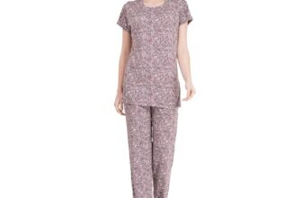 Tulzott Women’s Pure Cotton Top & Pyjama Set – Printed Nightwear and Loungewear, Comfortable Night Suit for Sleep and Relaxation Purple