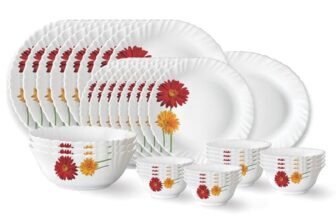 Larah by Borosil Zinnia Fluted Series Opalware Dinner Set | 36 Pieces for Family of 8 | Microwave & Dishwasher Safe | Bone-Ash Free | Crockery Set for Dining & Gifting | Plates & Bowls | White