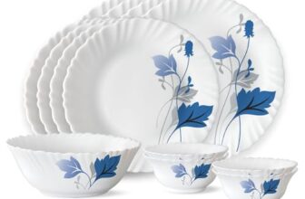 Larah by Borosil Fluted Series Ageria Opalware Dinner Set | 13 Piece for Family of 4 | Microwave & Dishwasher Safe | Bone-Ash Free | Crockery Set for Dining & Gifting | Plates & Bowls | White