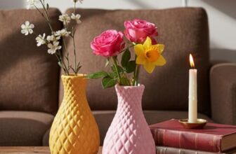 TrustBasket Serenity Decorative Plastic Flower Vase Set Yellow Pink, Modern Table Top Home Accent for Living Room Bedroom Dining Office, Minimalist Durable Lightweight Decorative Set of 2
