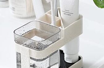 Wolpin Toothbrush Holder Plastic Stand (5.5 x 7.5 x 12 CM) | Bathroom Cup for Toothpaste, Comb, Brush, Cream & Lotion | Drain Waterproof Holder for Kids & Family Use (White)
