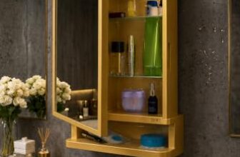 CIPLA PLAST Rich Look Bathroom Cabinet with Mirror | Storage Organiser | Strong Plastic Bathroom Shelves Wall Mounted | Bathroom Accessories| Mirror Cabinet- (Made in India) (Golden)