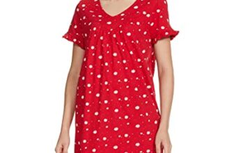 Amazon Brand – Symbol Women’s Cotton Knee Length Regular Fit Nighty | Night Dress (Available in Plus Sizes) (SND-01 Cont_Lychee Red_XS)