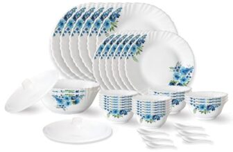 Larah by Borosil Pansy Fluted Series Opalware Dinner Set | 40 Pieces for Family of 6 | Microwave & Dishwasher Safe | Bone-Ash Free | Crockery Set for Dining & Gifting | Plates & Bowls | White