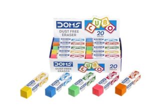 Doms Dust Free Cubo Eraser Box Pack | Comfortable Edge for Easy Handling | Non-Toxic & Safe for Kids | Attractive Body Colors | Pack of 20 Pcs